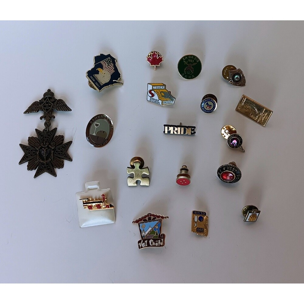 Vintage Lot of 18 Lapel Pin Pinbacks Hodgepodge Military School Enamel Collector